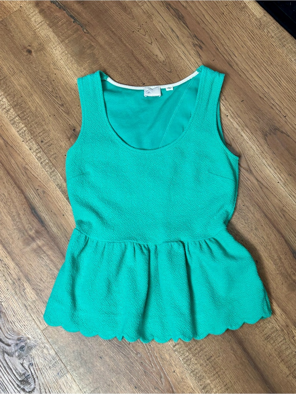 Anthropologie Teal Scalloped Peplum Tank